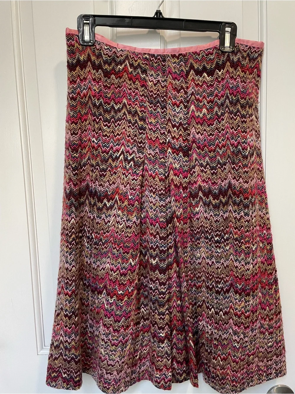 Vintage 1960s Pink Multicolor Flame Chevron Tweed Skirt Suit Set